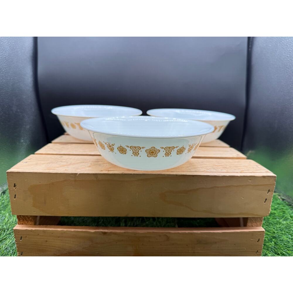 Vintage Corelle Corning Butterfly Gold Cereal Bowls-  Set of 3 – 1970s